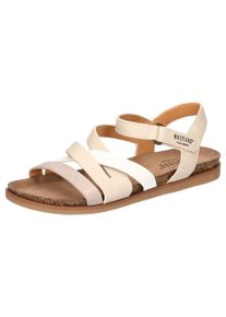 Mustang Shoes Damen Riemchensandale, Gr. 42, beige, Lederimitat, casual, Schuhe, Barfußschuh, Klettschuh, Sommerschuh mit Tieffußbett