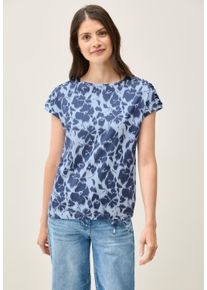 Cecil Damen T-Shirt, blau, casual, Gr. M, geblümt, Web, 100% Baumwolle , Shirts, mit U-Boot-Ausschnitt