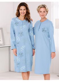 Ascafa Damen Nachthemd "Kurzarm-Nachthemden", Gr. 36, blau, 100% Baumwolle, unifarben, geblümt, gemustert, Kleider