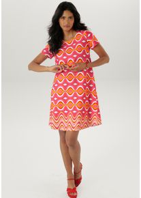 Damen Jerseykleid, pink, casual, Gr. 36, Aniston SELECTED, bedruckt, gemustert, Milano Rib, Obermaterial: 89% Viskose, 9% Polyester, 2% Elasthan,