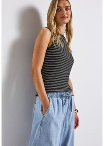 Street One Damen Trägertoppine grove grün, casual, Gr. 42, gestreift, Rippware, Obermaterial: 94% Baumwolle, 6% Elasthan, Tops, mit Streifen Muster