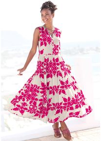 Vivance Damen Maxikleidcreme, berry bedruckt, modisch, Gr. 36, bedruckt, Web, Obermaterial: 100% Viskose, Kleider, mit Volants, Sommerkleid