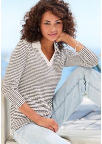 Vivance Damen Langarm-Poloshirt "aus strukturierter Strickqualität", schwarz, klassisch, Gr. 36, gemustert, Strick, Obermaterial: 75% Baumwolle, 25%