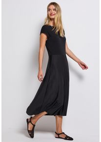 Street One Damen Midikleid, schwarz, casual, Gr. 38, unifarben, Web, Obermaterial: 48% Baumwolle, 47% Modal, 5% Elasthan, Kleider, mit Plissée-Rock