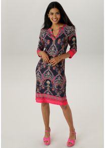 Damen Jerseykleid, bunt, feminin, Gr. 48, Aniston SELECTED, gemustert, bedruckt, Milano Rib, Obermaterial: 70% Viskose, 25% Polyester, 5% Elasthan,