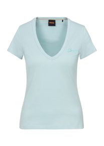 BOSS Orange Damen V-Shirt "Eslane Premium Damenmode", blau, casual, Gr. XL, unifarben, Single Jersey, Obermaterial: 100% Baumwolle, Shirts, mit