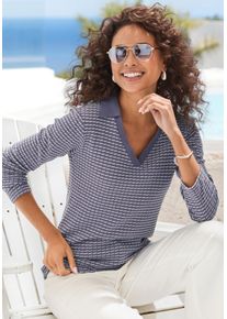 Vivance Damen Langarm-Poloshirt "aus strukturierter Strickqualität", blau, klassisch, Gr. 32, gemustert, Strick, Obermaterial: 75% Baumwolle, 25%
