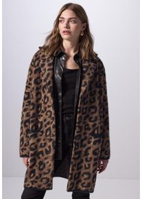 Damen Longstrickjacke, braun, casual, Gr. 46, STREET ONE STUDIO, animal-print, Stoff, 100% Polyester, Strickjacken, mit Reverskragen