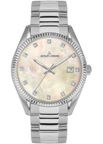 Jacques Lemans Damen Quarzuhr "Derby", silber, Armbanduhren, Armbanduhr, Damenuhr, Datum, Perlmutt-Zifferblatt, Edelstahlarmband