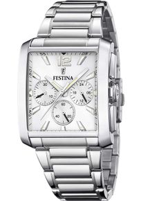 Festina Herren Chronograph, silber, Armbanduhren, Armbanduhr, Quarzuhr, Herrenuhr, Stoppfunktion, Lederarmband
