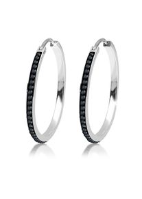 Elli Damen Paar Creolen "Creolen Schmal Kristalle Schwarz Silber", OneSize,mit Steinen, Silber 925 (Sterlingsilber), schwarz, Silber 925