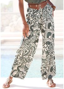 Lascana Damen Palazzohose, grün, modisch, Gr. 34, bedruckt, Web, Obermaterial: 100% Viskose, Hosen, mit Alloverprint, Taschen, Wide-Leg, Stoffhose