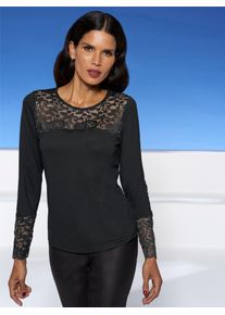 Heine Damen Spitzenshirt "Spitzen-Shirt", schwarz, Gr. 34, unifarben, 95% Viskose, 5% Elasthan, Shirts
