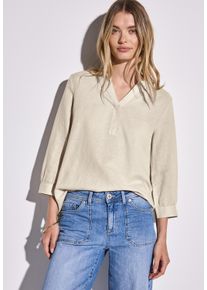 Street One Damen Klassische Blusemoonstone sand, casual, Gr. 42, unifarben, Web, Obermaterial: 60% Leinen, 40% Baumwolle, Blusen, mit 3/4-Ärmel