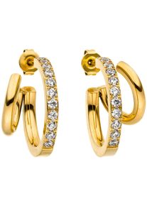 PURELEI Damen Paar Ohrstecker "Schmuck Geschenk Double Glitter Ohrringe, 23121", Edelstahl, gold, Edelstahl, Ohrringe, mit Zirkonia (synth.)