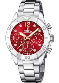 Festina Damen Chronograph "Boyfriend Collection", silber, Armbanduhren, Armbanduhr, Quarzuhr, Damenuhr, Stoppfunktion, Edelstahlarmband