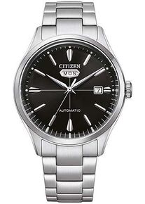 Citizen Herren Automatikuhr, silber, Armbanduhren, Armbanduhr, Mechanische Uhr, Herrenuhr, Datum, Lederarmband