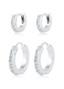 Elli Damen Paar Creolen "Creolen Kristalle 2er Set 925 Silber", OneSize,mit Steinen, Silber 925 (Sterlingsilber), silber, Silber 925