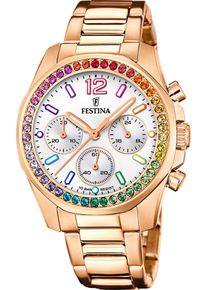 Festina Damen Chronograph "Boyfriend Collection", rosa, Armbanduhren, Armbanduhr, Quarzuhr, Damenuhr, Stoppfunktion, Regenbogen