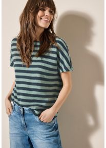 Cecil Damen T-Shirtmatcha grün, casual, Gr. M, gestreift, Strick, Obermaterial: 42% Baumwolle, 40% Polyester, 17% Viskose, 1% Elasthan, Shirts,