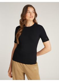 Tommy Hilfiger Damen Kurzarmshirt "5X2 RIB C-NK SS", schwarz, Basic, Gr. XS, unifarben, Rippware, Obermaterial: 95% Viskose, 5% Elasthan, Shirts, mit