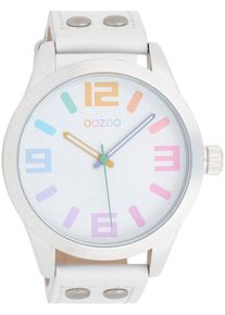 Oozoo Damen Quarzuhr, weiß, Armbanduhren, Armbanduhr, Damenuhr, Herrenuhr, Lederarmband, Ø 46mm