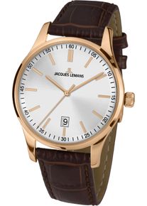 Jacques Lemans Herren Quarzuhr "London, 1-2026E", rosa, Armbanduhren, Armbanduhr, Herrenuhr, Datum, Lederarmband