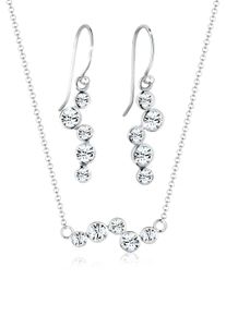 Elli Damen Schmuckset "(Set,4 tlg) mit Kristalle Rund", OneSize,mit Stein, weiß, Silber 925 (Sterlingsilber), Schmuck-Sets