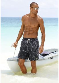 s.Oliver Herren Badeshorts "Blade", schwarz, Gr. S, bedruckt, Polyester, Badehosen, mit trendigem Palmenprint