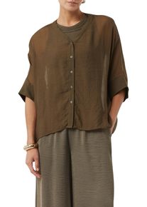comma, COMMA Damen Shirtbluse, braun, casual, Gr. S, unifarben, Web, Obermaterial: 100% Viskose, Blusen, im transparenten Look und mit Knopfleiste