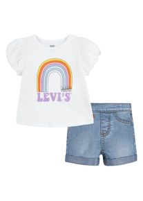 LEVI'S KIDS Baby Shirt & Shortsweiß alyssum, casual, Gr. 3M, bedruckt, Jersey, Denim/Jeans, Obermaterial: 60% Baumwolle, 40% Polyester. Obermaterial