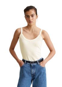 Marc O'Polo Damen Spaghettitopdandelion dust, casual, Gr. XL, MARC O'POLO DENIM, Strick, Obermaterial: 100% Baumwolle, Tops, Rüschenkante, Strickwebmuster