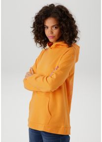 Aniston CASUAL Damen Kapuzensweatshirt, orange, casual, Gr. 46, unifarben mit Farbeinsatz, angeraute Sweatware, Obermaterial: 80% Baumwolle, 20%