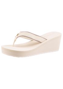 Tommy Hilfiger Damen Dianette "WEDGE BEACH SANDAL", Gr. 42, beige, Textil, modisch, Schuhe, Keilabsatz, Zehentrenner, Sommerschuh mit Logoschriftzug