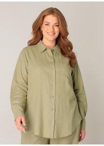 Damen Langarmbluse "Yaella"soft army, casual, Gr. 48, Base Level Curvy, unifarben, Web, Obermaterial: 55% Leinen, 45% Viskose, Blusen, mit