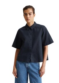 Marc O'Polo Damen Kurzarmbluse, blau, casual, Gr. M, MARC O'POLO DENIM, Web, Obermaterial: 53% Leinen, 47% Baumwolle, Blusen