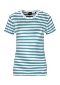 BOSS Orange Damen T-Shirt "Esla Striped Premium Damenmode", blau, casual, Gr. L, geringelt, Single Jersey, Obermaterial: 100% Baumwolle, Shirts,