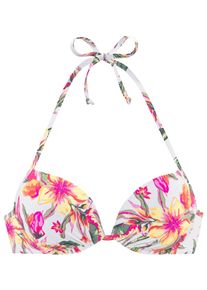 Lascana Damen Push-Up-Bikini-Top "Malia", weiß, Gr. 34, bedruckt, floral, Polyamid, Microfaser, Bikini-Oberteile, mit tropischem Print