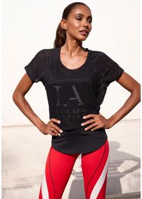 active by Lascana LASCANA ACTIVE Damen Funktionsshirt, schwarz, sportlich, Gr. XS, unifarben, bedruckt, Netz, Obermaterial: 87% Polyester, 13% Elasthan. Top: 81%