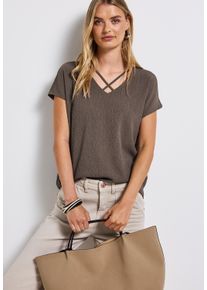 Street One Damen Shirttopschwarz tumbled beige, casual, Gr. 36, unifarben, Strukturmuster, Obermaterial: 95% Viskose, 5% Elasthan, Tops, mit Struktur