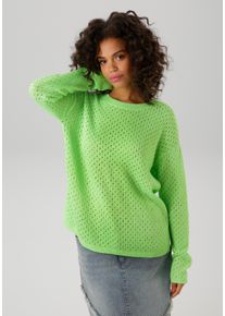 Aniston CASUAL Damen Strickpullover, grün, modisch, Gr. 42, meliert, Ajourstrickmuster, Strick, Obermaterial: 84% Polyacryl, 16% Baumwolle, Pullover,