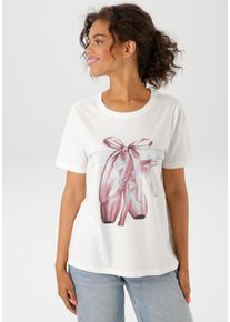 Aniston CASUAL Damen T-Shirtwollweiß, beere, hellblau, dunkelbraun, modisch, Gr. 36, bedruckt, Single Jersey, Obermaterial: 100% Baumwolle, Shirts,