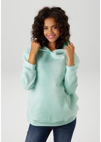 Aniston CASUAL Damen Kapuzensweatshirt, bunt, casual, Gr. 46, unifarben mit Farbeinsatz, angeraute Sweatware, Obermaterial: 80% Baumwolle, 20%