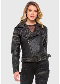 Cipo & Baxx CIPO & BAXX Damen Lederimitatjacke "Jacken", schwarz, casual, Gr. XL, unifarben, 80% Polychlorid;17% Polyester;3% Polyurethan, Jacken, aus Kunstleder