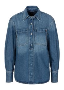 BOSS Orange Damen Hemdbluse "CARGO SHIRT Premium Damenmode", blau, casual, Gr. M, unifarben, Web, Obermaterial: 53% Baumwolle, 47% Lyocell, Blusen,