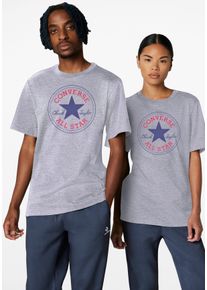 Converse Damen T-Shirt "UNISEX Converse GO-TO ALL STAR PATCH LOGO STANDARD FIT T-SHIRT", grau, sportlich, Gr. L, unifarben, meliert, Single Jersey,