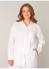 Damen Langarmbluse "Yaella"natural weiß, casual, Gr. 46, Base Level Curvy, unifarben, Web, Obermaterial: 55% Leinen, 45% Viskose, Blusen, mit
