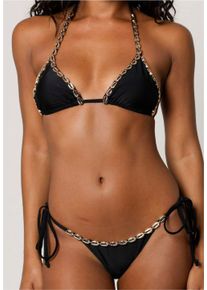 MODA MINX Damen Bikini-Hose, schwarz, Gr. XL, unifarben, 82% Polyamid, 18% Elasthan, Badehosen, mit funkelnden Elementen