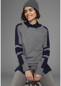 Arizona Damen Rundhalspullover "im Bikerstil", grau, casual, Gr. 44, Feinstrick, Obermaterial: 50% Baumwolle, 50% Polyacryl, Pullover, Ärmel mit Fein