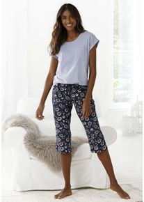 Vivance Dreams Capri-Pyjama mehrfarbig Gr. 32/34 für Damen. Rundhals und Allover-Druck. Loose Fit. Nachhaltig.